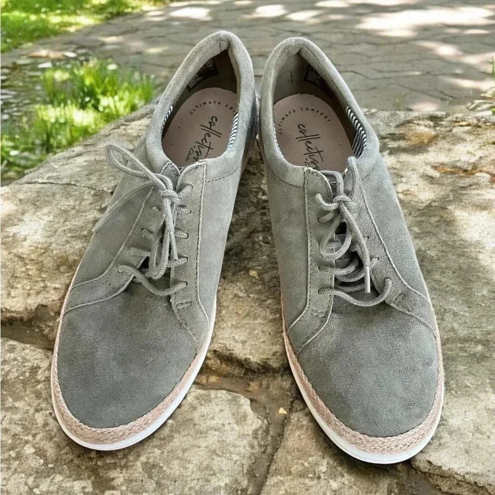Clarks Womens NuBuck Leather Lace-Up Sneakers -Marie Mist NWOT Sz 8.5 - Picture 1 of 4